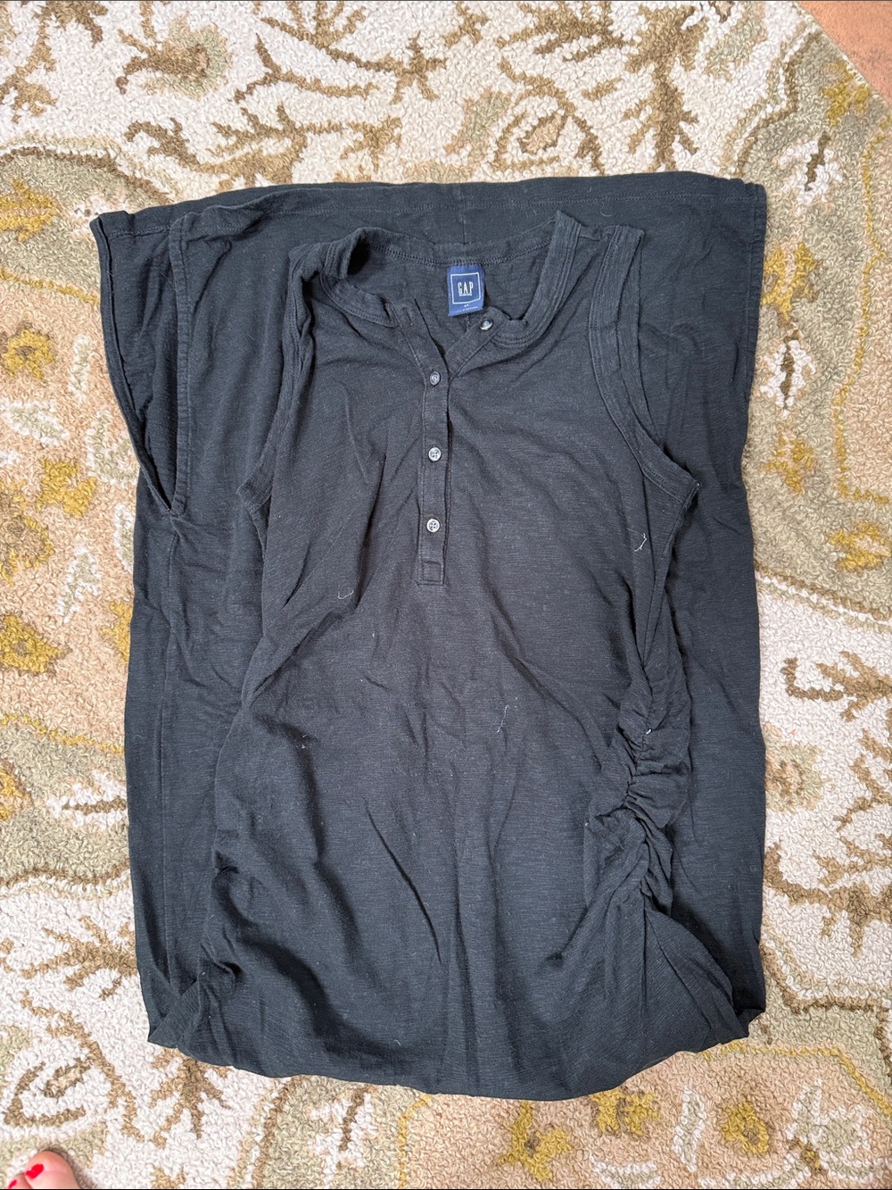 GAP maternity Black Sleeveless Henley maxi dress with Side Ruching